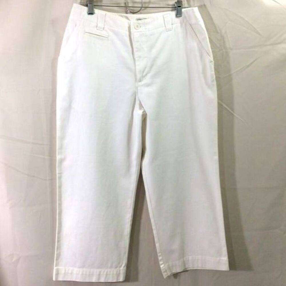 Vintage 80s Womens White Cotton Capri Pants Hong Kong Size 10 Coastal Cottage